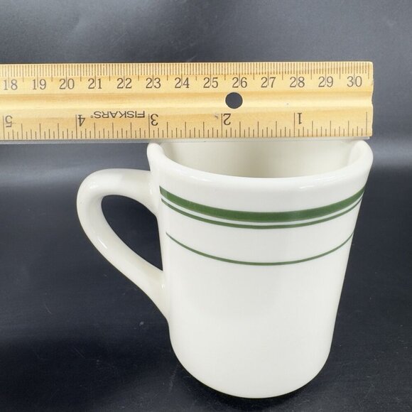 TUXTON 9oz Ceramic Restaurant Grade Diner Coffee Cup Mug Green Stripes Set 3 VTG - Picture 6 of 16